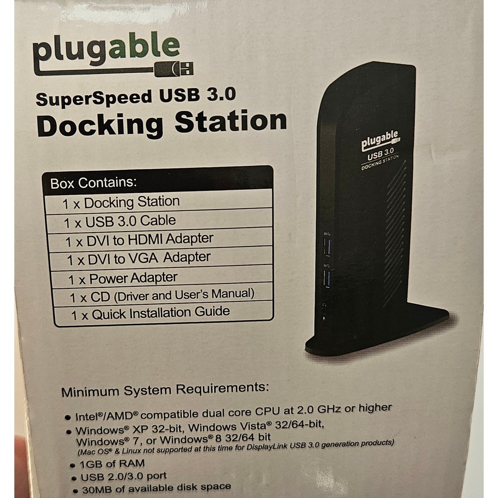 PLUGABLE UD-3000 SuperSpeed USB 3.0 Docking Station DisplayLink DL-3700 Black - Picture 5 of 6